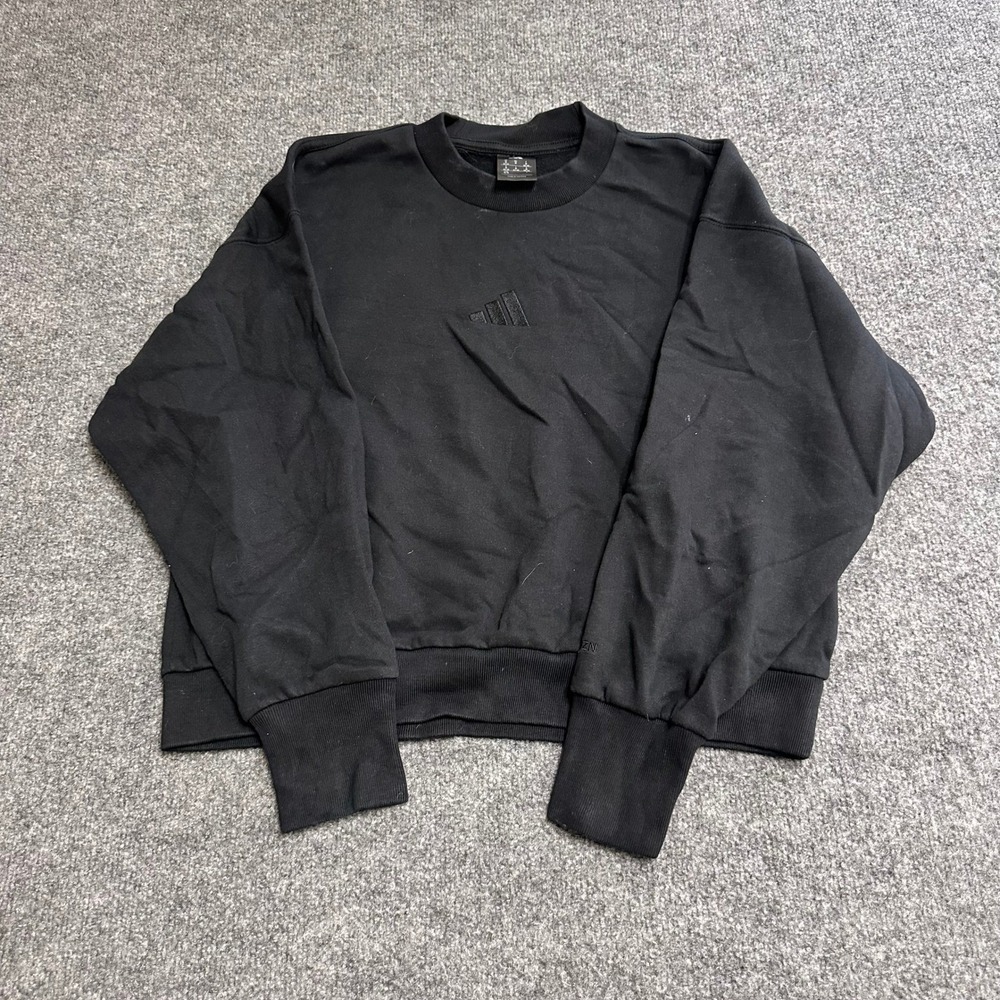 Adidas Sweatshirt Womens Size M Black Tonal Logo Long Sleeve Cropped Athletic